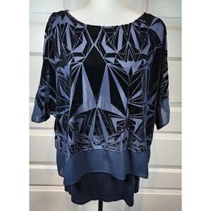 Chicos Tina Art To Wear Velvet Burnout Geometric Layered Blouse Top Sz 2 / 12